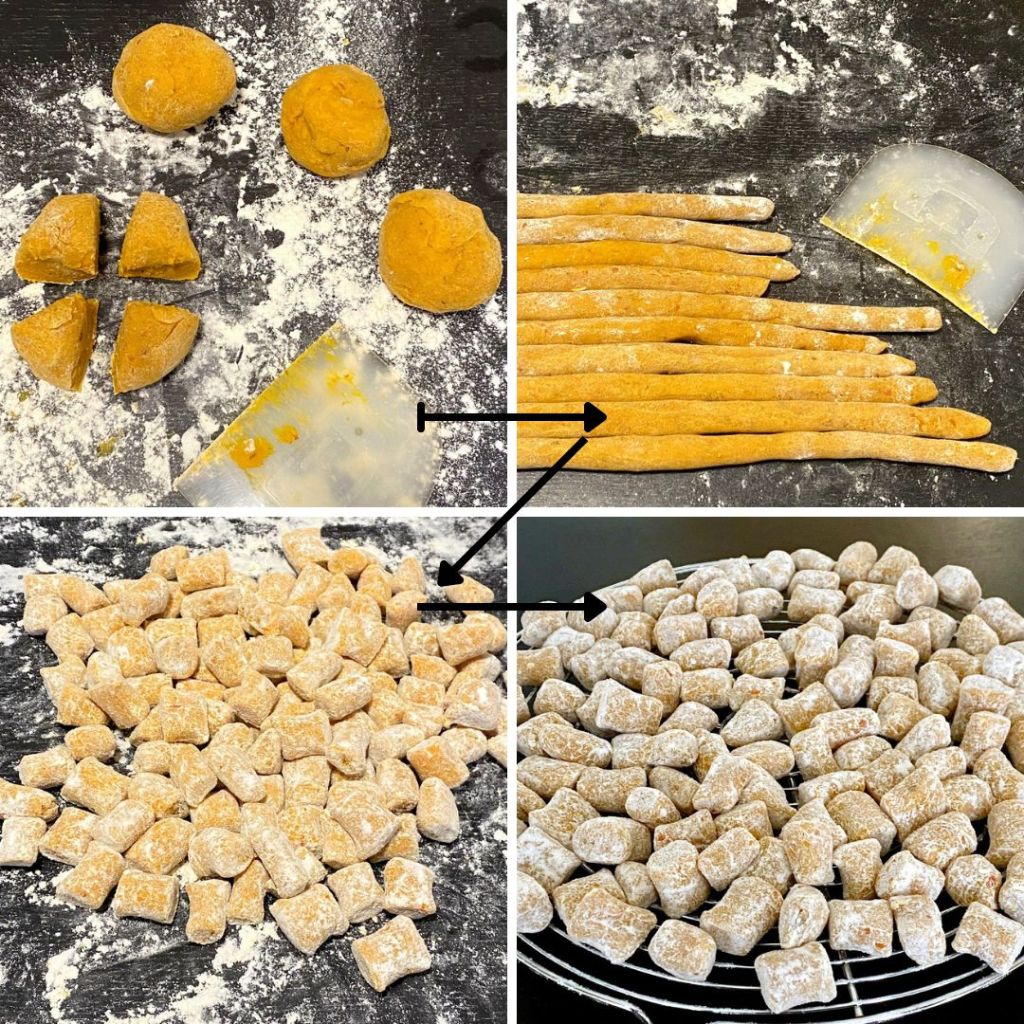 Façonnage des gnocchi au potimarron