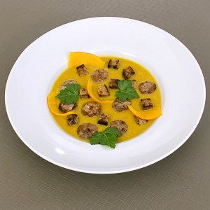Dressage de la soupe au potimarron et au chou vert