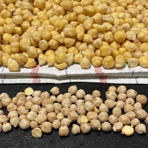 Pois chiches avant et après réhydratation