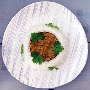 dahl ou dal de lentilles corail et riz basmati