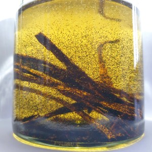 Gousses et graines de vanilles dans l'huile