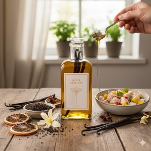 Bouteille d'huile parfumée à la vanille